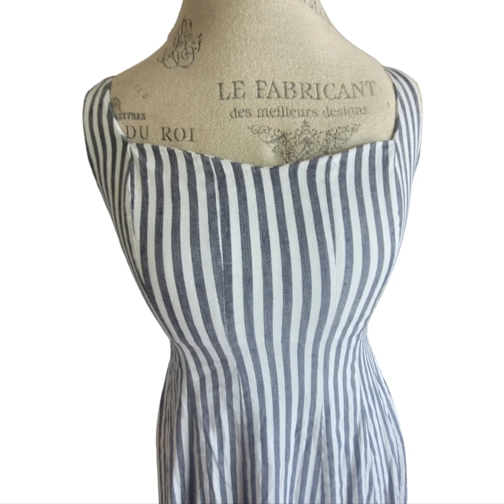 Anthropologie Maeve navy/white Striped Midi dress Size 2 - Picture 3 of 4